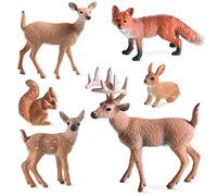 Skylety 6 Pieces Woodland Animals Figures Forest Figurines Deer Rabbit Squirrel Family Figurines Miniature Toys Cake Toppers for Christmas Birthday Party Baby Shower Decoration Favors