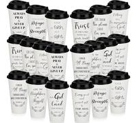 Skylety 60 Pack Christian Gifts for Men Women 16oz Reusable Bible Verse Tumbler Bulk Plastic Coffee Cups with Lids Inspirational Religious Christmas Gifts for Church Fall Party Favor (White)