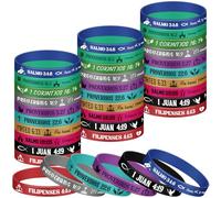 Skylety 60 Pcs Spanish Christian Bracelets Pulsera Con Versículo Bíblico Bible Verse Motivational Rubber Wristbands Silicone Inspirational Verse Bracelets Christian Gifts for Women Men(Classic)