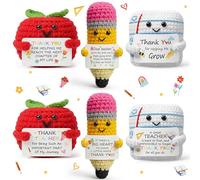 Skylety 6pcs Teacher Appreciation Gifts Positive Handmade Apple Notebook Pencil Crochet with Card Thank You for Helping Me Grow End of Year Teacher Appreciation Gifts for Women Men
