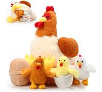 Skylety Chicken Stuffed Animal Plush Toy Egg Laying Hen Age 12+ with Zippered Belly, Hen House and Little Baby Chicks for Easter Stuffers Party Supplies(Cute Style)