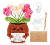 Skylety Set of 5 On the Next Adventure New Job Gift Knitting Doll Ballpoint Pen Key Ring New Beginning Card Envelope Thank You Farewell Gift for Colleague Christmas (Flower)