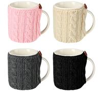 Skyley 4 Pcs Mug Cozy Set, Wool Yarn Reusable Knitted Coffee Sleeves for Hot Drinks, 18 x 9 cm, Fresh Color, Insulated, Hand Wash Only, 4 Units in Package