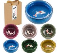 Skyley 6 Pieces Korean Soju Shot Glasses Sets Porcelain Cups Korean Ceramic Cups Tea Accessories Drinkware, Handcrafted Ceramic(Koi Fish Style)