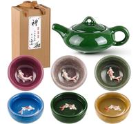 Skyley Korean Soju Shot Glasses Sets Porcelain Cups with Wine Pot Korean Ceramic Cups Tea Accessories Drinkware, Handcrafted Ceramic (Multicolored)