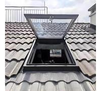 Skylight House Roof Window with Sun-Protection Film and Gloves, Roof Hatch Roof Skylight with Reinforced Glass, Manual Venting Multi-Angle Roof Viewing Window, Customizable for Attic/Sun Room/Basement