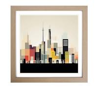 Skyline Bauhaus Framed Print | 18x18 Inch Oak Framed Wall Art | Ready to Hang | Modern Cityscape Picture | Living Room Bedroom Lounge Office