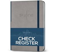 Skyline Check Register Book, Checkbook Bookkeeping Ledger, Gray | 3-column personal accounting log to track bank checking account, transactions, income, expenses & receipts, A5 hardcover