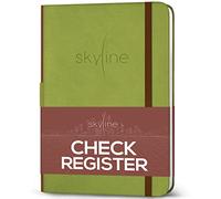 Skyline Check Register Book, Checkbook Bookkeeping Ledger, Green | 3-column personal accounting log to track bank checking account, transactions, income, expenses & receipts, A5 hardcover