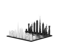 Skyline Chess - Acrylic London Vs Dubai Edition - with B/W Hatch board, 38x38x23cm
