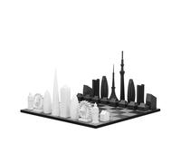 Skyline Chess - Acrylic London Vs Tokyo Edition - with B/W Hatch Board,Black and White,38x38x23cm