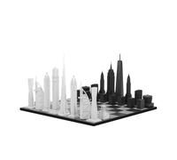Skyline Chess - Acrylic New York Vs Dubai Edition - with B/W Hatch board,38x38x23cm