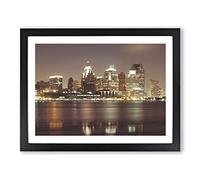 Skyline City of Detroit Modern Framed Wall Art Print, Ready to Hang Picture for Living Room Bedroom Home Office Décor, Black A2 (64 x 46 cm)