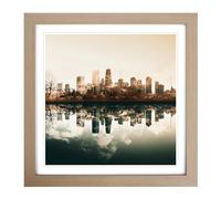 Skyline Double Exposure Framed Print | 18x18 Inch Oak Framed Wall Art | Ready to Hang | Modern Cityscape Picture | Living Room Bedroom Lounge Office