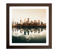 Skyline Double Exposure Framed Print | 18x18 Inch Walnut Framed Wall Art | Ready to Hang | Modern Cityscape Picture | Living Room Bedroom Lounge Office