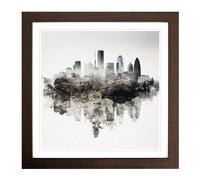 Skyline Double Exposure No.1 Framed Print | 18x18 Inch Walnut Framed Wall Art | Ready to Hang | Modern Cityscape Picture | Living Room Bedroom Lounge Office