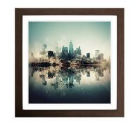 Skyline Double Exposure No.2 Framed Print | 18x18 Inch Walnut Framed Wall Art | Ready to Hang | Modern Cityscape Picture | Living Room Bedroom Lounge Office
