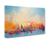 Skyline Expressionism No.2 Canvas Print | Gallery Wrapped 30mm Frame Wall Art | 30x20 inches | Ready to Hang | Eclectic Cityscape Picture | Living Room Bedroom Lounge Office