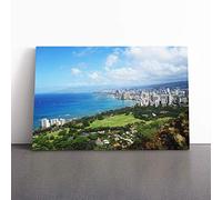 Skyline Honolulu Hawaii | Canvas Wall Art Print | Framed & Ready to Hang Picture | Modern Home Decor for Living Room, Bedroom, Kitchen or Office | 30x20 Inches