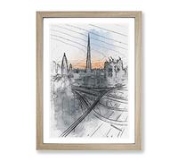 Skyline In Dubai In Abstract Modern Framed Print | A2 Oak Framed Wall Art | Ready to Hang | Abstract Cityscape Picture | Living Room Bedroom Lounge Office