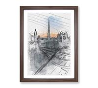 Skyline In Dubai In Abstract Modern Framed Print | A2 Walnut Framed Wall Art | Ready to Hang | Abstract Cityscape Picture | Living Room Bedroom Lounge Office