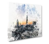 Skyline in Dubai Watercolour Canvas Print | Gallery Wrapped 30mm Frame Wall Art | 14x14 inches | Ready to Hang | Modern Cityscape Picture | Living Room Bedroom Lounge Office