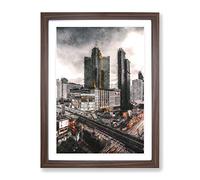 Skyline Of Bangkok Thailand Painting Modern Framed Print | A2 Walnut Framed Wall Art | Ready to Hang | Modern Cityscape Picture | Living Room Bedroom Lounge Office