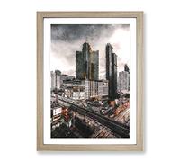 Skyline Of Bangkok Thailand Painting Modern Framed Print | A4 Oak Framed Wall Art | Ready to Hang | Modern Cityscape Picture | Living Room Bedroom Lounge Office