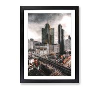 Skyline Of Bangkok Thailand Painting Modern Framed Wall Art Print, Ready to Hang Picture for Living Room Bedroom Home Office Décor, Black A2 (64 x 46 cm)