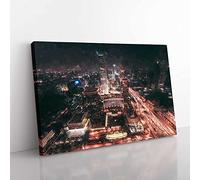 Skyline Of Beijing In China In Abstract Modern Art Canvas Wall Art Print Ready to Hang, Framed Picture for Living Room Bedroom Home Office Décor, 76x50 cm (30x20 Inch)