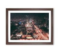 Skyline Of Beijing In China In Abstract Modern Art Framed Wall Art Print, Ready to Hang Picture for Living Room Bedroom Home Office Décor, Walnut A2 (64 x 46 cm)