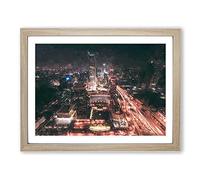 Skyline Of Beijing In China In Abstract Modern Art Framed Wall Art Print, Ready to Hang Picture for Living Room Bedroom Home Office Décor, Oak A3 (46 x 34 cm)