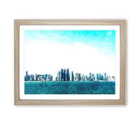 Skyline Of Doha In Qatar Painting Modern Art Framed Print | A2 Oak Framed Wall Art | Ready to Hang | Modern Cityscape Picture | Living Room Bedroom Lounge Office