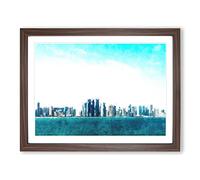 Skyline Of Doha In Qatar Painting Modern Art Framed Print | A2 Walnut Framed Wall Art | Ready to Hang | Modern Cityscape Picture | Living Room Bedroom Lounge Office