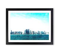 Skyline Of Doha In Qatar Painting Modern Art Framed Print | A4 Black Framed Wall Art | Ready to Hang | Modern Cityscape Picture | Living Room Bedroom Lounge Office