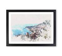 Skyline of Monte Carlo in Monaco Watercolour Framed Print | A2 Black Framed Wall Art | Ready to Hang | Modern Cityscape Picture | Living Room Bedroom Lounge Office