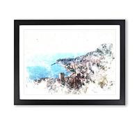 Skyline Of Monte Carlo In Monaco Watercolour Modern Framed Print | A3 Black Framed Wall Art | Ready to Hang | Modern Cityscape Picture | Living Room Bedroom Lounge Office