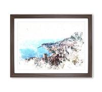 Skyline Of Monte Carlo In Monaco Watercolour Modern Framed Print | A3 Walnut Framed Wall Art | Ready to Hang | Modern Cityscape Picture | Living Room Bedroom Lounge Office