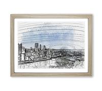 Skyline Of Pittsburgh Pennsylvania In Abstract Modern Art Framed Print | A4 Oak Framed Wall Art | Ready to Hang | Abstract Cityscape Picture | Living Room Bedroom Lounge Office