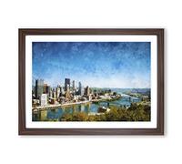 Skyline of Pittsburgh Pennsylvania Painting Framed Print | A2 Walnut Framed Wall Art | Ready to Hang | Modern Cityscape Picture | Living Room Bedroom Lounge Office