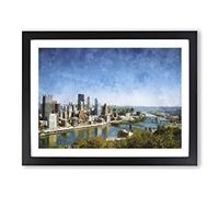 Skyline Of Pittsburgh Pennsylvania Painting Modern Art Framed Print | A4 Black Framed Wall Art | Ready to Hang | Modern Cityscape Picture | Living Room Bedroom Lounge Office