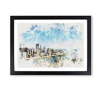Skyline of Pittsburgh Pennsylvania Watercolour Framed Print | A2 Black Framed Wall Art | Ready to Hang | Modern Cityscape Picture | Living Room Bedroom Lounge Office