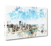 Skyline Of Pittsburgh Pennsylvania Watercolour Modern Canvas Wall Art Print Ready to Hang, Framed Picture for Living Room Bedroom Home Office Décor, 24x16 Inch (60x40 cm)