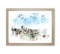 Skyline Of Pittsburgh Pennsylvania Watercolour Modern Framed Print | A2 Oak Framed Wall Art | Ready to Hang | Modern Cityscape Picture | Living Room Bedroom Lounge Office