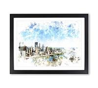Skyline Of Pittsburgh Pennsylvania Watercolour Modern Framed Print | A3 Black Framed Wall Art | Ready to Hang | Modern Cityscape Picture | Living Room Bedroom Lounge Office