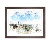 Skyline Of Pittsburgh Pennsylvania Watercolour Modern Framed Print | A3 Walnut Framed Wall Art | Ready to Hang | Modern Cityscape Picture | Living Room Bedroom Lounge Office