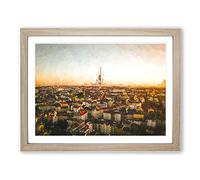 Skyline Of Prague In Abstract Modern Art Framed Print | A4 Oak Framed Wall Art | Ready to Hang | Abstract Cityscape Picture | Living Room Bedroom Lounge Office