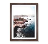 Skyline Of Tenerife In Spain Painting Modern Framed Wall Art Print, Ready to Hang Picture for Living Room Bedroom Home Office Décor, Walnut A3 (34 x 46 cm)