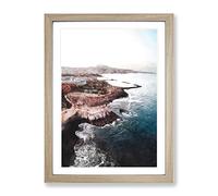 Skyline Of Tenerife In Spain Painting Modern Framed Wall Art Print, Ready to Hang Picture for Living Room Bedroom Home Office Décor, Oak A4 (34 x 25 cm)