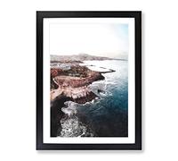 Skyline Of Tenerife In Spain Painting Modern Framed Wall Art Print, Ready to Hang Picture for Living Room Bedroom Home Office Décor, Black A4 (34 x 25 cm)